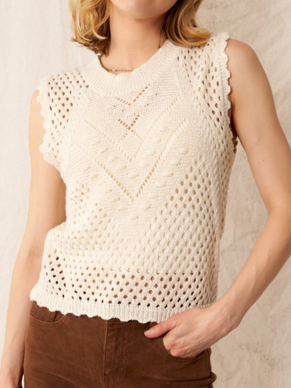 223 | Sleeveless Crochet Sweater Vest Top